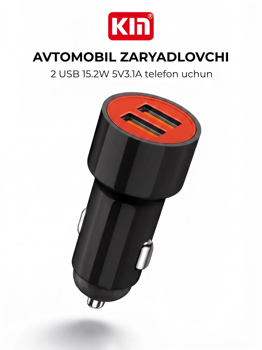 KIN KC16 avto zaryadlovchi 2 USB old ko'rinish