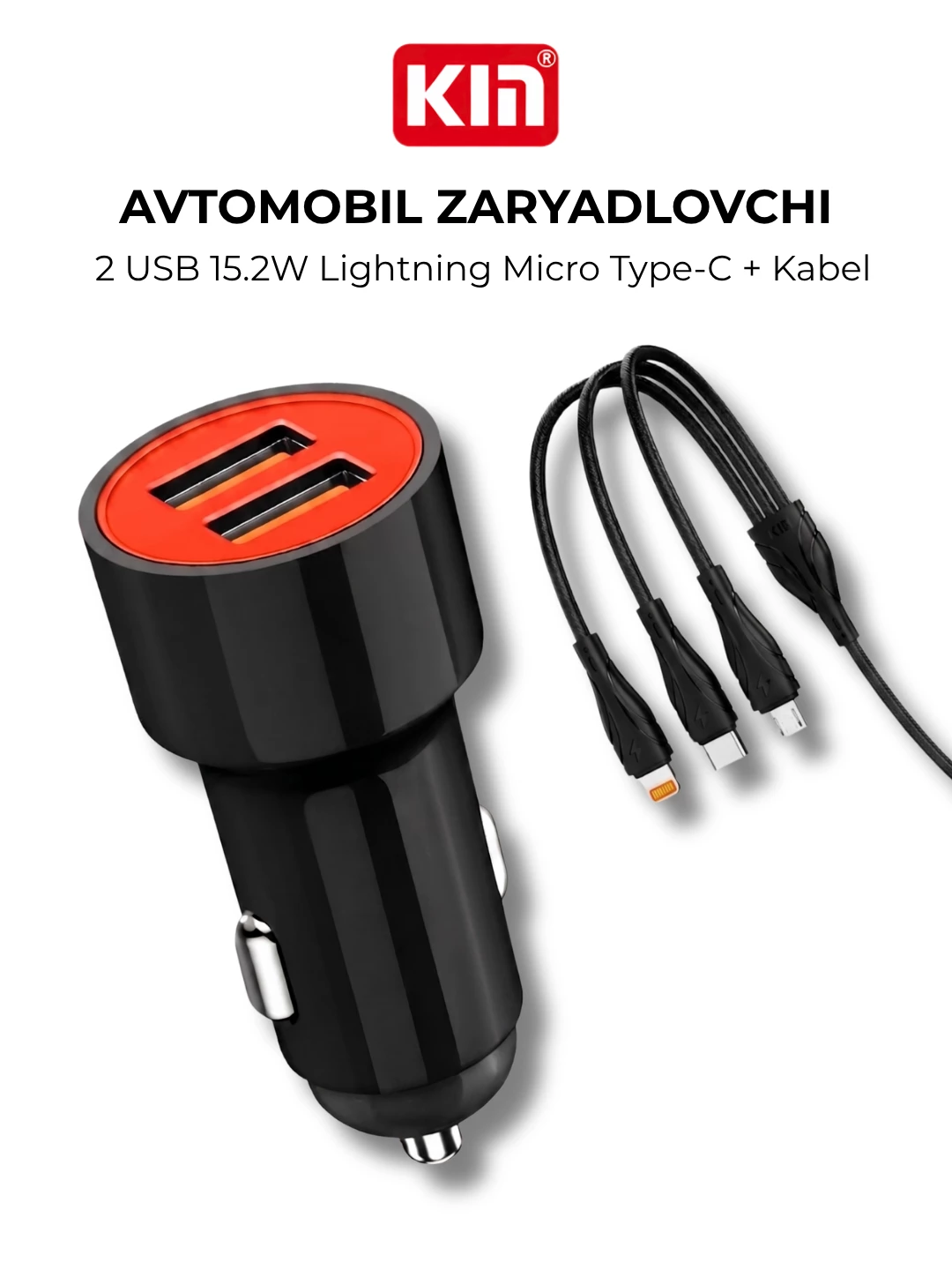 KIN KC17 avto zaryadlovchi 2 USB 15.2W old ko'rinish