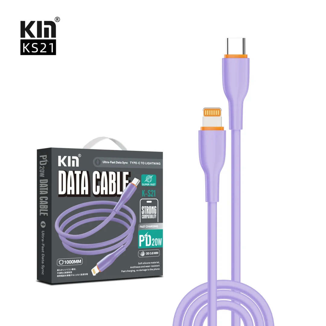 KIN KS21 Zaryad Kabeli Type-C Lightning 1 m silikon tez quvvatlash - Image 3