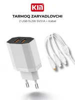 KIN KC18 Tarmoq Quvvatlagich 2 USB 15.2W 5V/3.1A Tez Quvvatlash - Image 3