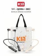 KIN KL112 simsiz quloqchin 1+1 komplekt — qora va bej rang, sovga brend shoper sumka