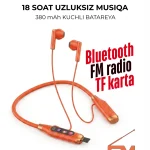 KIN KL125 simsiz Bluetooth naushnik, FM radio, TF karta va bo'yinbog' bilan